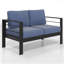 Causeuse de patio en aluminium toutes saisons de 50 po avec coussins bleus épais et structure noire-237960946-237960958