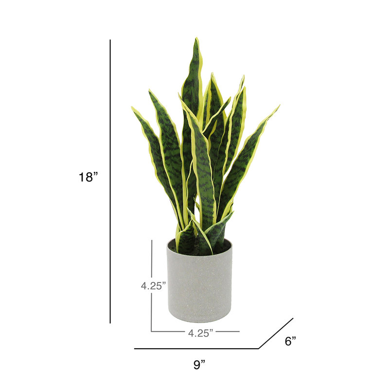 Artificial Sansevieria Snake Plant in Pot, 18'' H x 9'' W x 6'' D