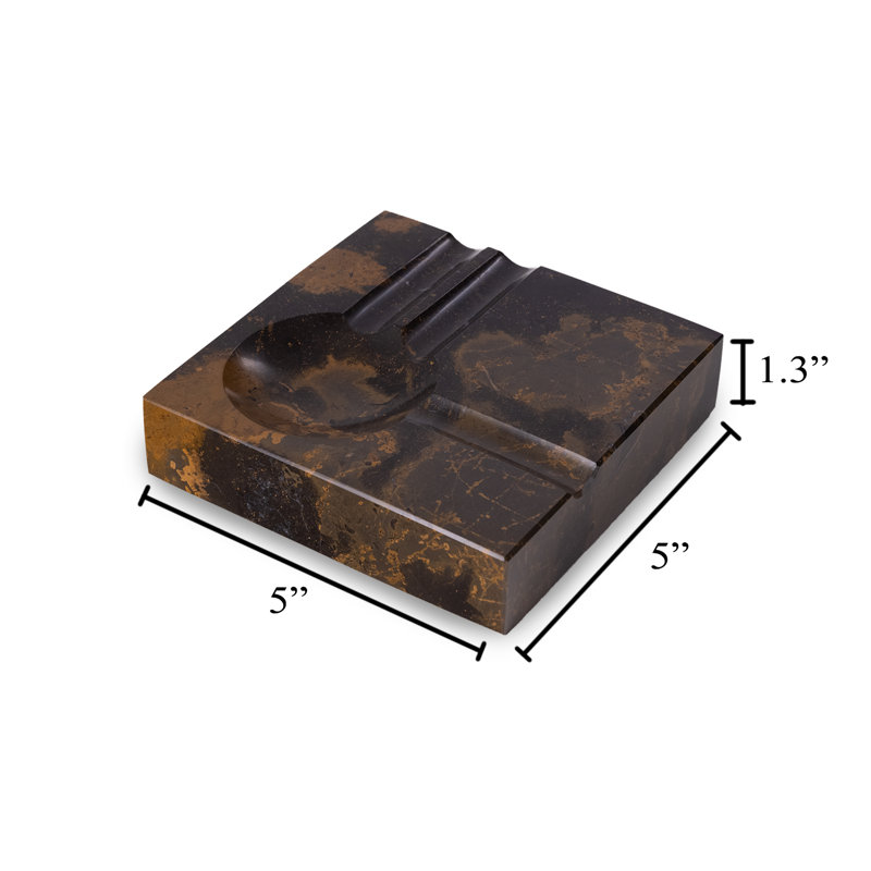 Handcrafted Genuine Marble Cigar Ashtray with Four Cigar Rests, Weather Proof, Brown