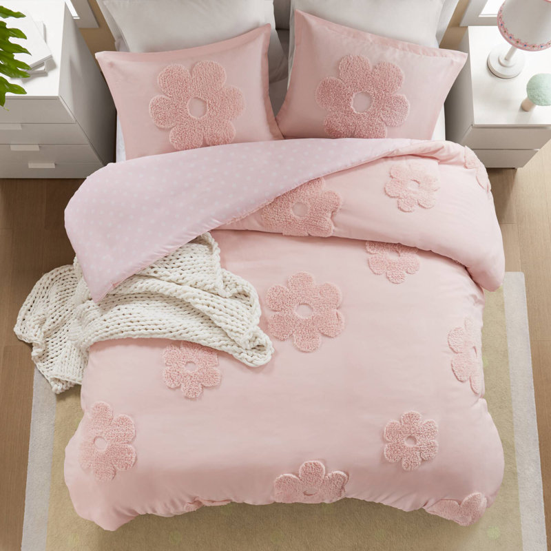 Ensemble de housse de couette réversible 3 pièces Gracie, Housse de couette double / grand + 2 taies décora, Rose