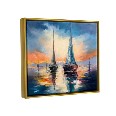 "Breakwater Bay, voiliers et océan, coucher de soleil, toile flottante", par Ziwei Li