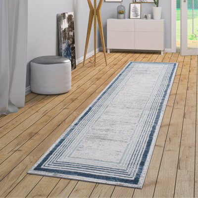 Tapis bleu / ivoire / bordé de style collection pour la chambre à coucher, la salle à manger, le bureau à domicile et le tapis résistant aux taches