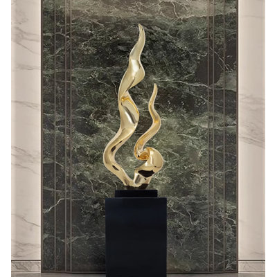 41.73" Gold+Black Resin+Marble Decorative Objects