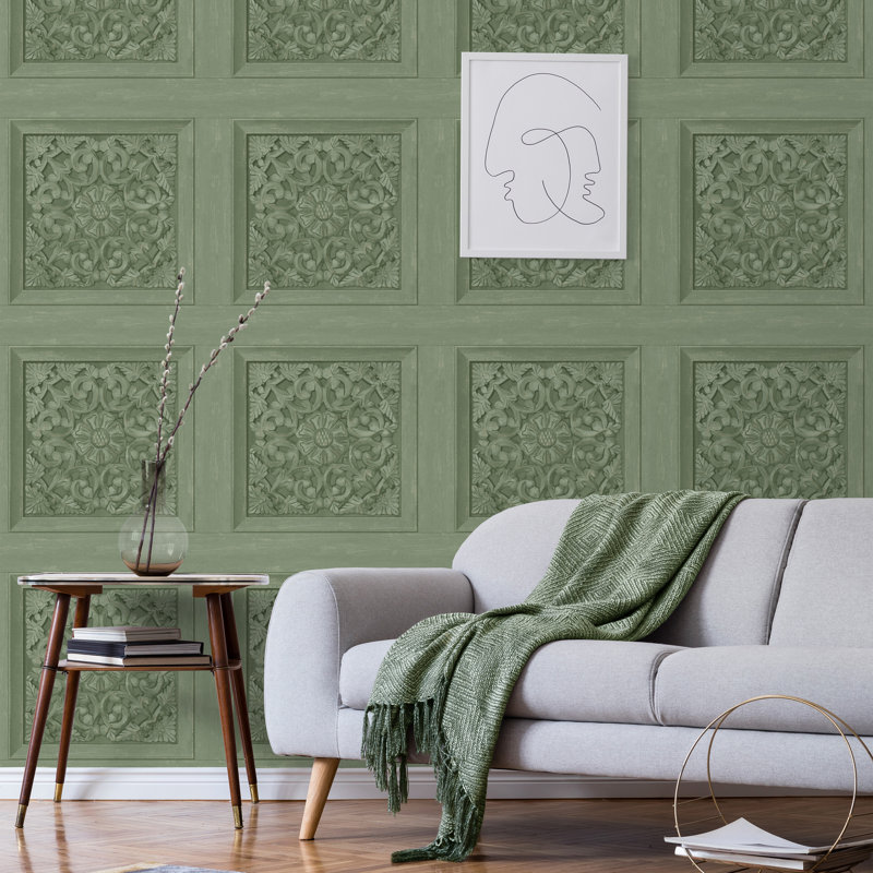 Carved Panel Wallpaper, Sage