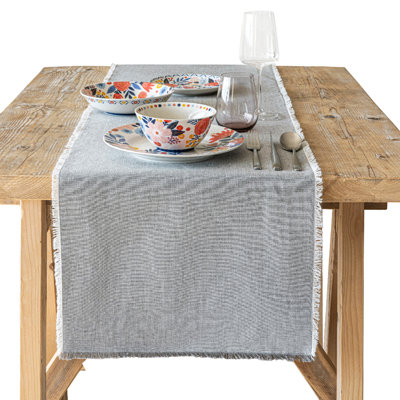 over&back Woven Frayed Chambray Table Runner