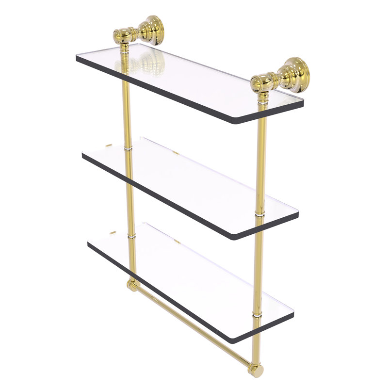 Étagère murale triple en verre Freyja, H 19,7 po x l 16 po x P 5,54 po, Laiton non laqué