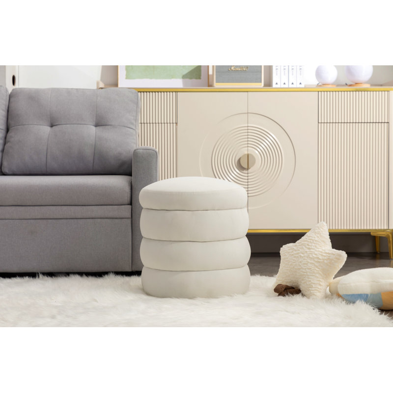 Tabouret rond avec repose-pieds, Velours - ivoire