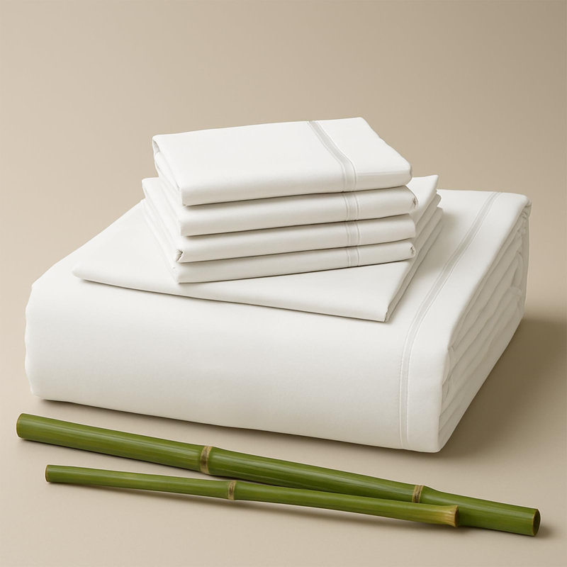 Premium Rayon From Bamboo Blend Sheet Set With Deep Pockets, Cooling and Breathable, White