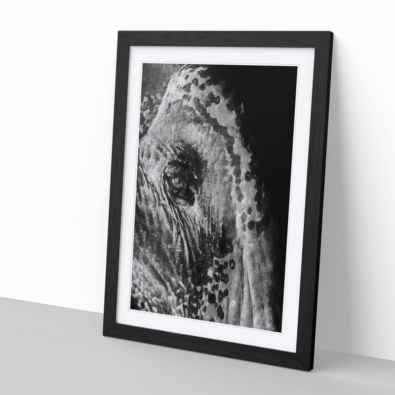 Watchful Elephant - Picture Frame Painting Print, Black Framed, 48cm H x 36cm W x 2cm D
