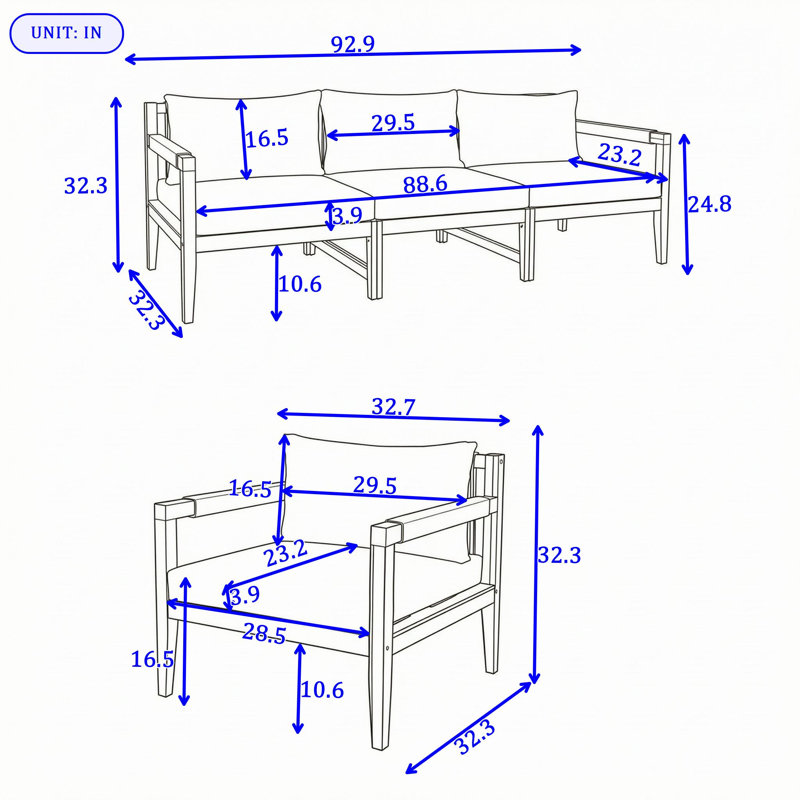 Ensemble de conversation d'extérieur avec coussins pour patio, Beige