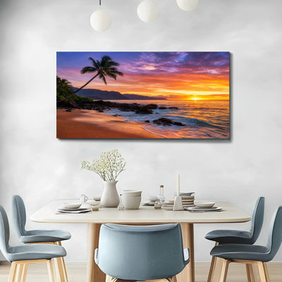 Canvas Wall Art Makena Secret Beach sunset Maui HI Wall Decor for Living Room Bathroom Bedroom Office 20"H x 40"W Art Paintings, Ready to Hang