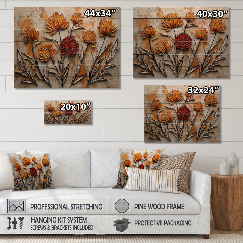 Harmonie de chant du chardon blanc coucher de soleil blanc orange - décoration murale en bois de chardon - sur bois de pin naturel