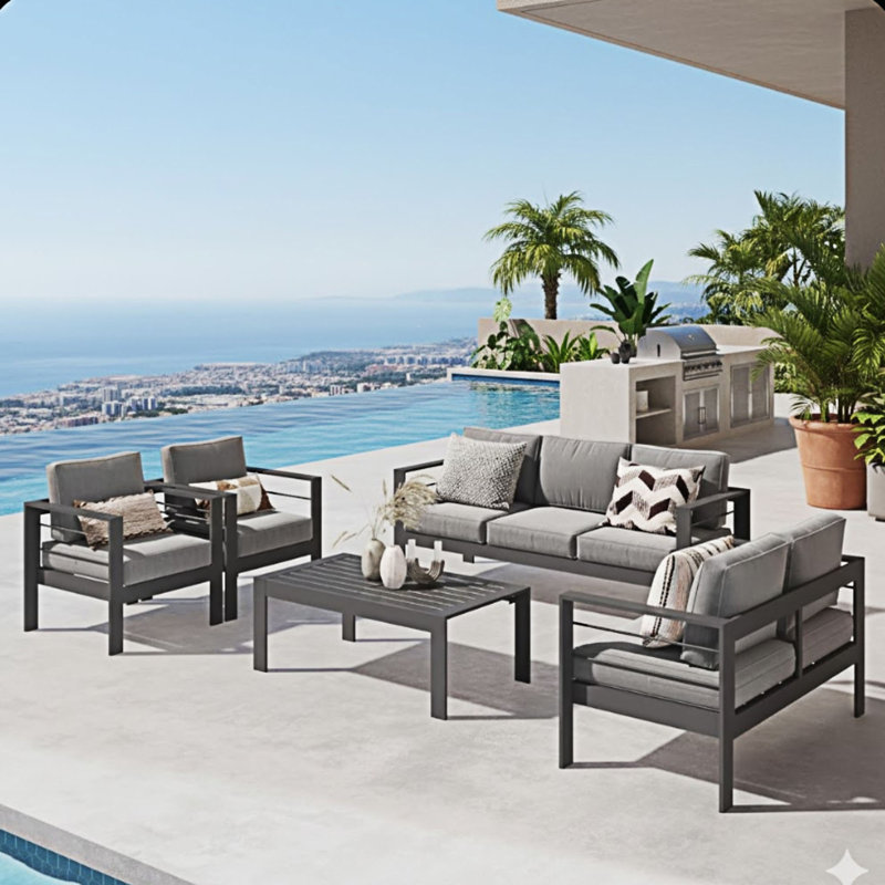 Ensemble de conversation pour patio 5 pièces, Gris foncé, Gris foncé