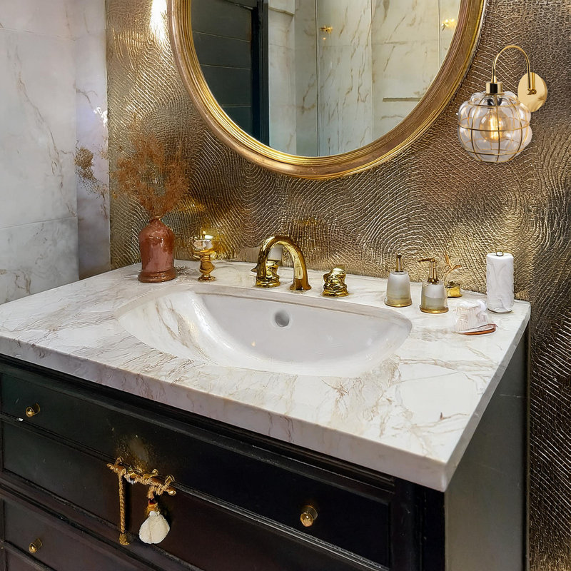 Metal Body Glass Cap Armed Wall Sconce, Gold