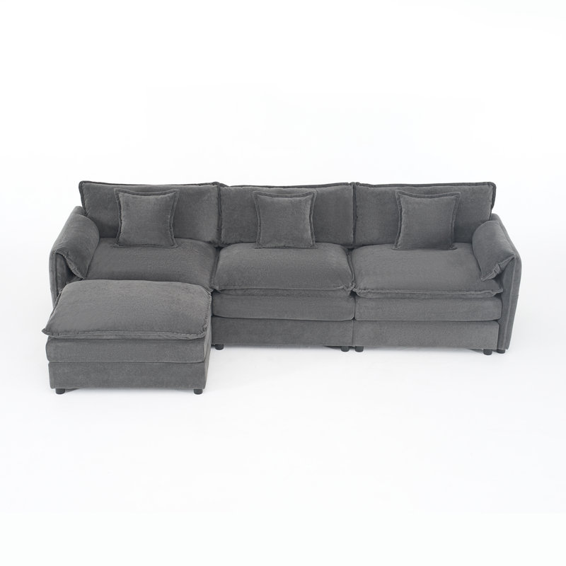 Elara Modern Contemporary Deep Seat Cloud Sectional Sofa, Gray Chenille, 33.46" H x 109.45" W x 33.86" D