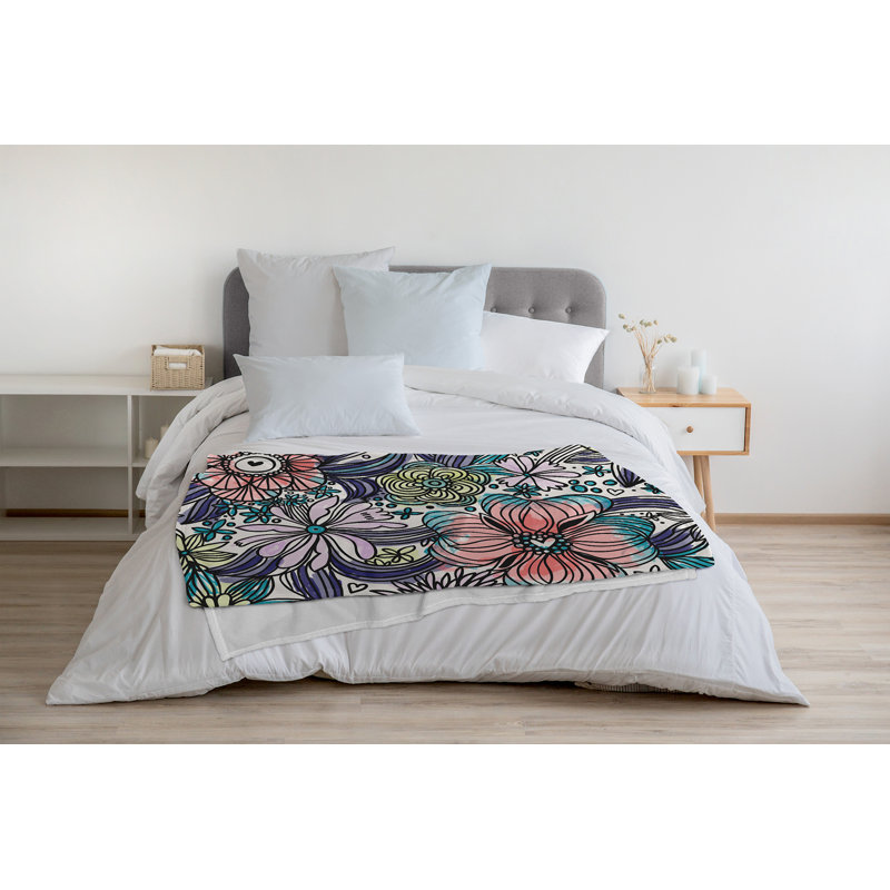 Couverture polaire Flower Melange, Bleu Explorer, L 50 po x L 60 po