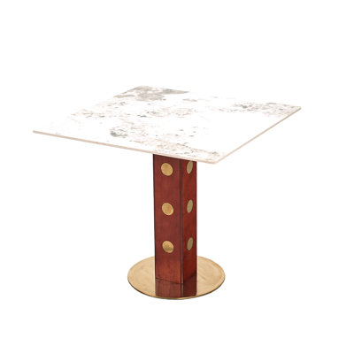 Modern 2 - Person Square Sintered Stone Table With Wooden Leg And Gold Base, Suitable For Small Home Dining Areas, Stain Finish 33.5" Kitchen Minimalist Aesthetic Kitchens, Stable Structure
