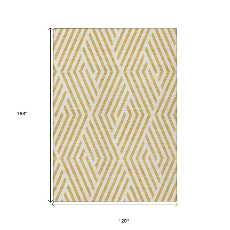 Tapis intérieur antidérapant à motif géométrique lavable doré et blanc 8 pi x 10 pi, Rectangle 10' X 14'