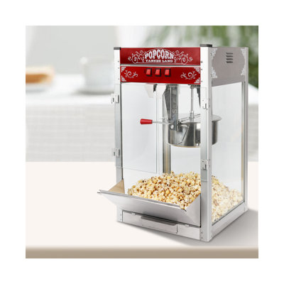 Machine à popcorn professionnelle 450 g (16 oz) - 45,7 x 38 x 76,2 cm (18 x 14,96 x 30 pouces) - Acier inoxydable - 1 pièce - Rouge - 1450 W - Cuve de 450 g (16 oz) - 80 tasses - Porte en verre trempé