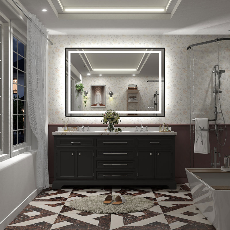 Wayfair Basics® UL Certified Front & Back LED Anti-Fog Tempered Glass Framed Bathroom/Vanity Mirror, 51" x 36"