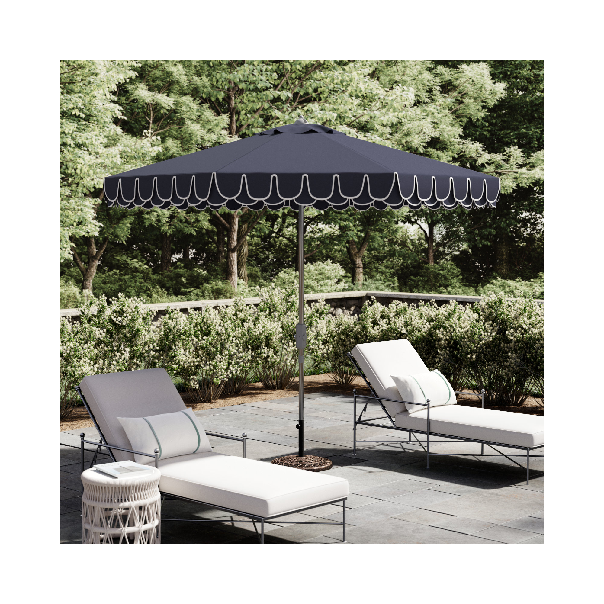 Iago Outdoor Umbrella, Chrome, Navy/White