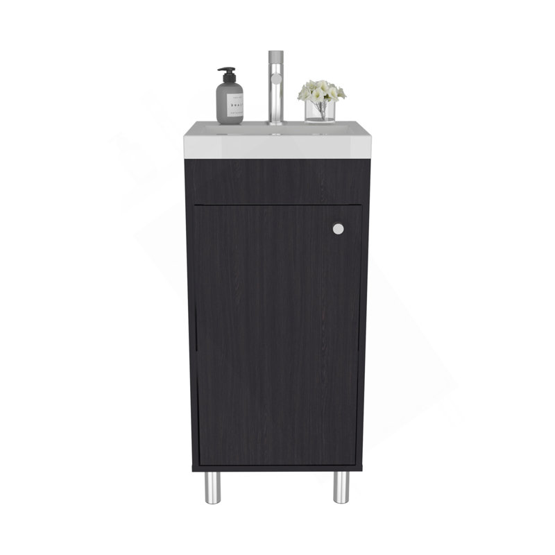 Bathroom Vanity With Sink, 1 Door, 4 Legs, 2 Shelves, Black Wengue, Black