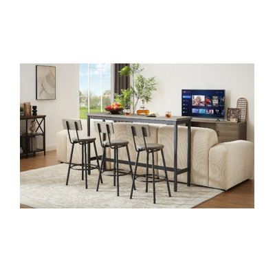 Long Bar Table Set with 3 PU Upholstered Bar Stools - Industrial Style for Kitchen & Living Room
