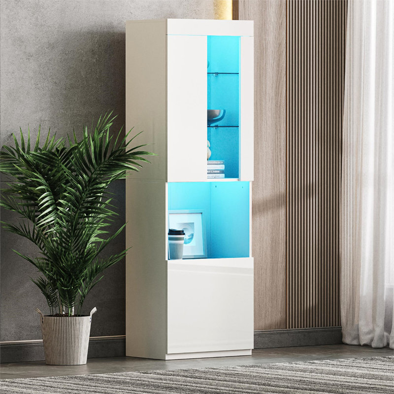 Armoire de rangement brillante avec lumières DEL ON-TREND, Blanc