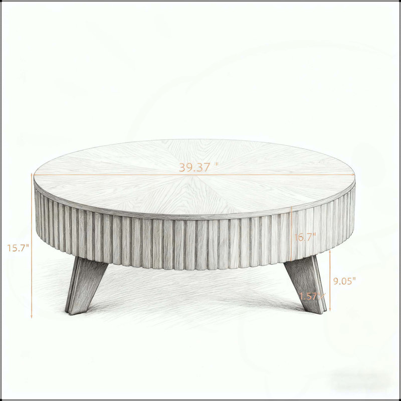 Table basse ronde rétro avec espace de rangement, durable et élégante pour tout décor de salon, Naturel