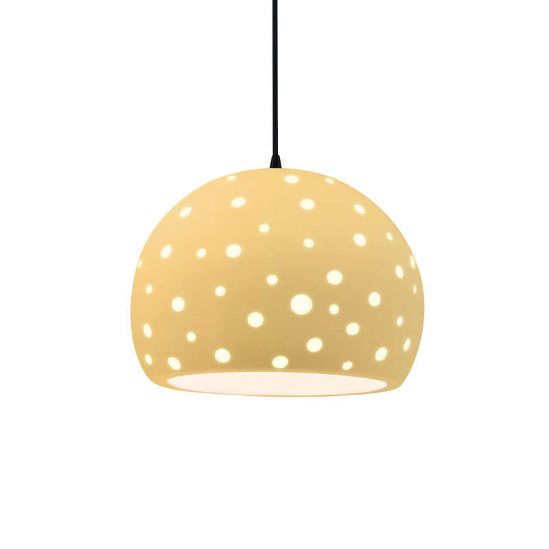 Perforated Globe 1-Light Pendant - Muted Yellow - Matte Black - 12.25"W X 9.25"H - Replaceable Bulb - Black Cord