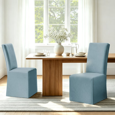 Chaise de salle à manger à haut dossier en lin avec housse amovible en tissu (ensemble de 2)