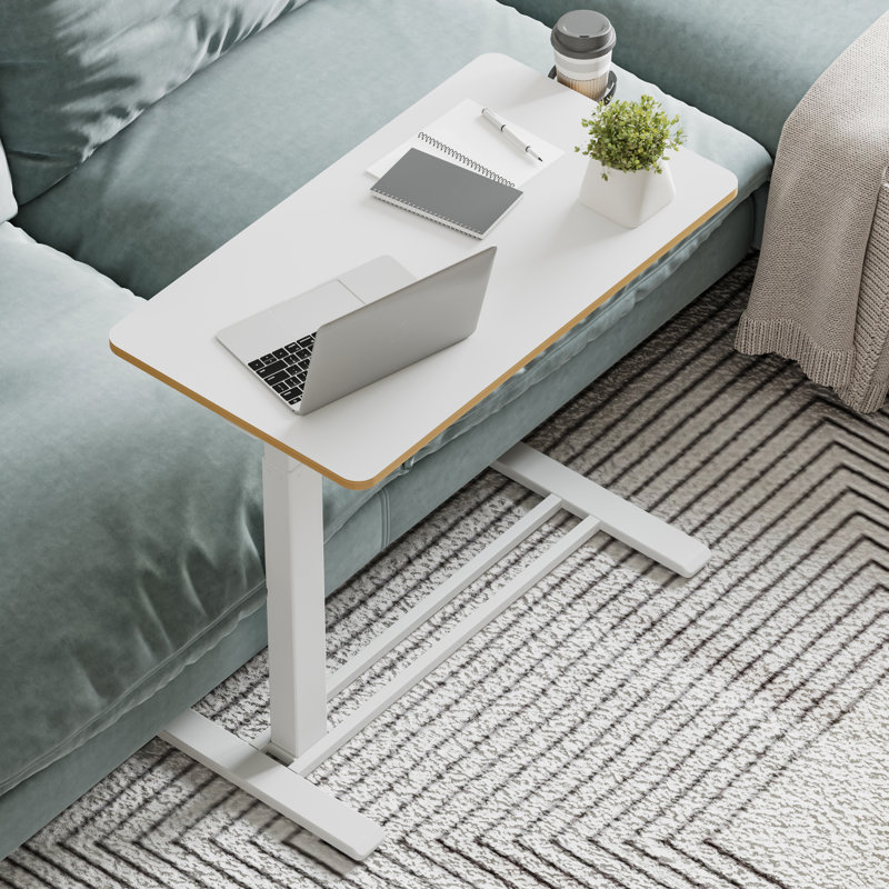 Table de lit réglable et mobile Kristee avec roulettes cachées, H 40,5 po x l 31,5 po x P 17,7 po, Blanc avec bordure érable