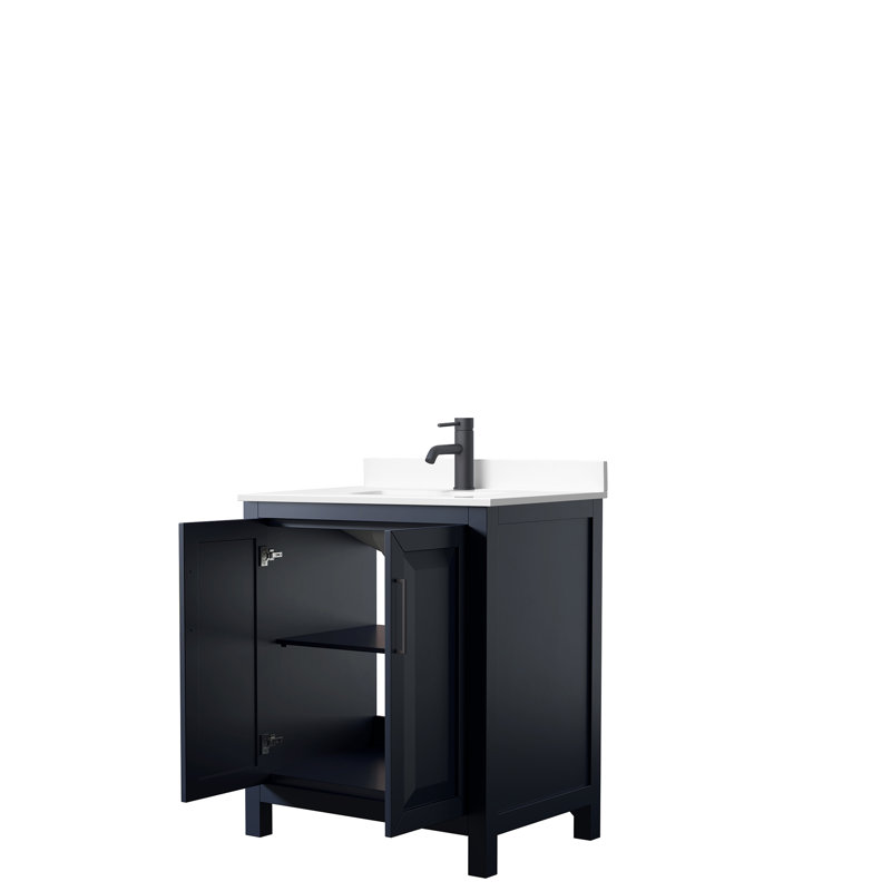 Daria 30'' W Single Vanity, Dark Blue, White Cultured Marble, Matte Black