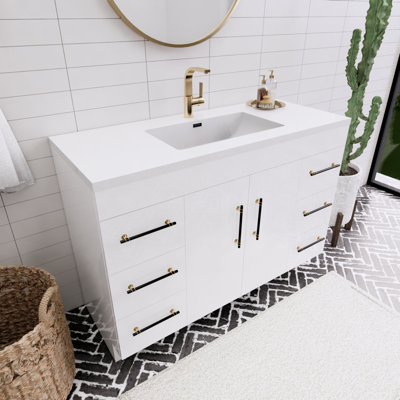 Ensemble de meuble-lavabo simple 48 po Spring, Blanc brillant