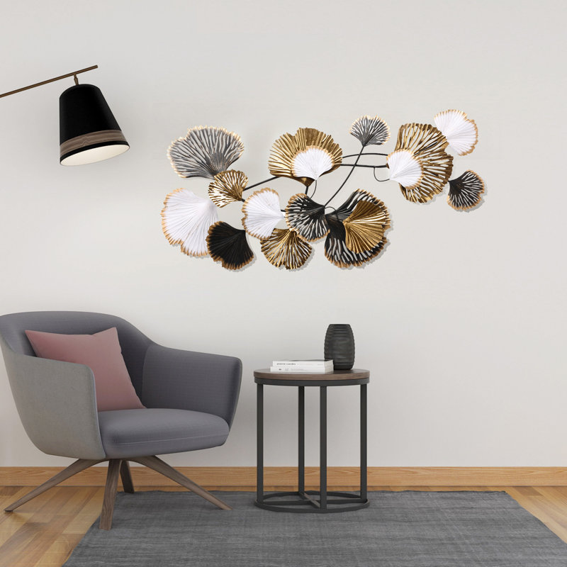 47'' Modern Ginkgo Leaf Metal Wall Decor, Multicolor Wall Art Accent