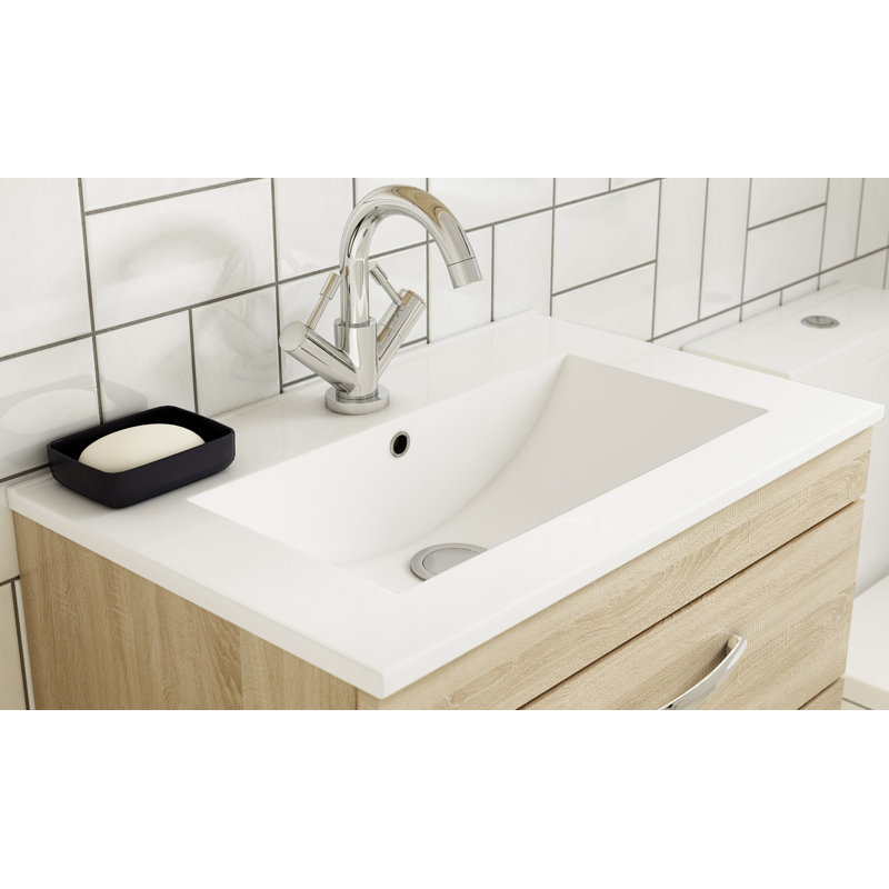 605 mm Single Vanity with Integrated Basin, Gloss Grey Mist