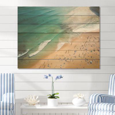 Green Coastal Beach Aerial View 5 - Beach & Ocean On Wood Print