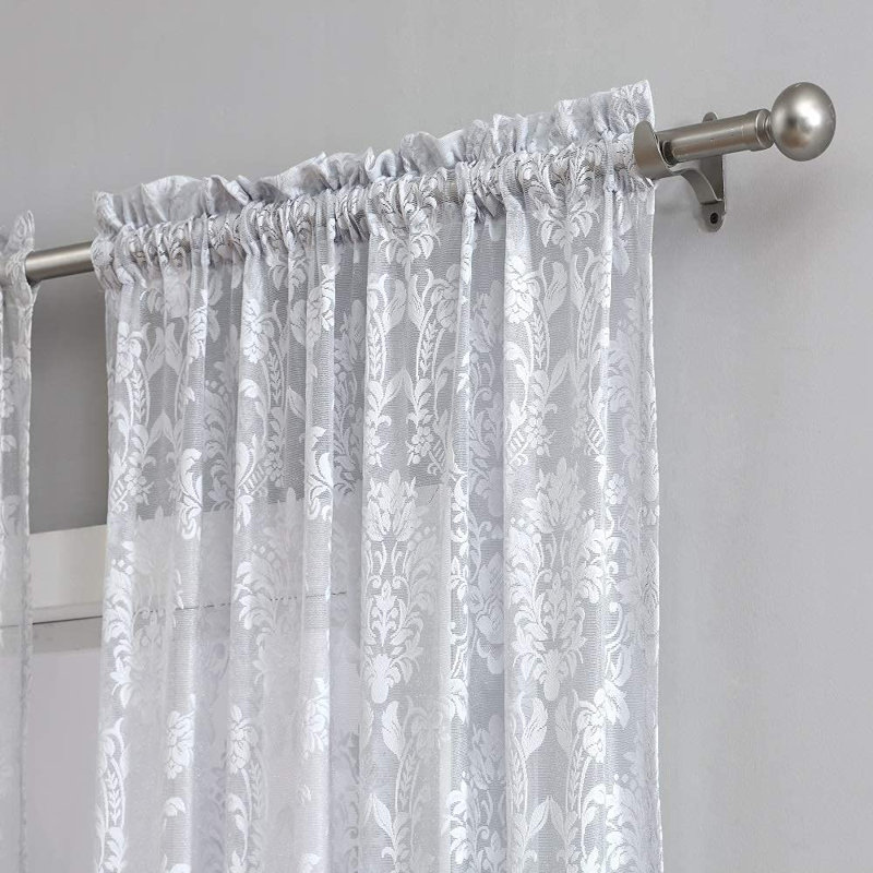 Rideau de cuisine à motif floral festonné 30 po Laleen, Blanc