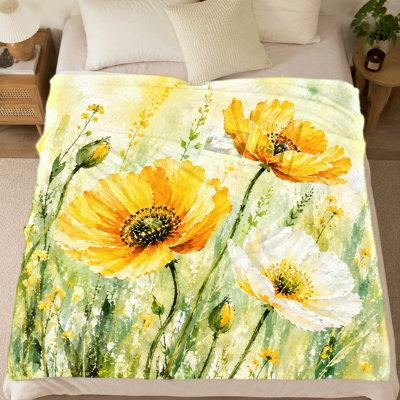 Couverture en flanelle à motif floral coquelicot éclatant (1 pièce) - Impression recto ; style de peinture artistique. Douce et chaleureuse pour la décoration intérieure. Parfait pour le sofa du salon, la chambre à coucher ou le fauteuil. Cadeau idéal pour les amateurs de fleurs, thème printemps-été. Entretien facile et utilisation polyvalente.