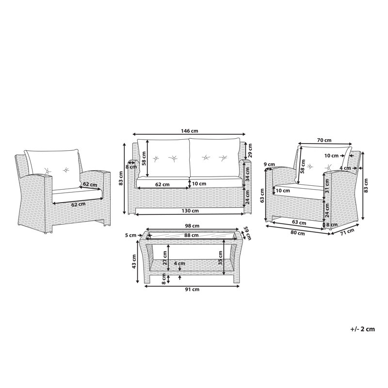 Angelyn 4 Seater Rattan Sofa Set