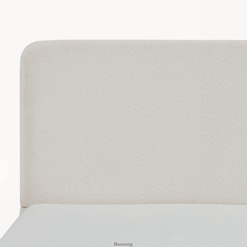 Très grand lit plateforme tapissier à très grande tête de lit, tissu chenille blanc perle de 52 pouces de hauteur, cadre de lit de chambre à coucher de luxe moderne