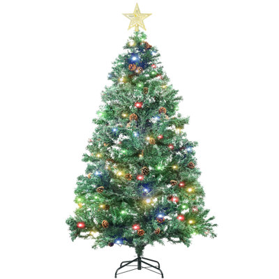 Arbre de Noël artificiel de 2 m avec flocons de neige, 80 pommes de pin, étoile et lumières.