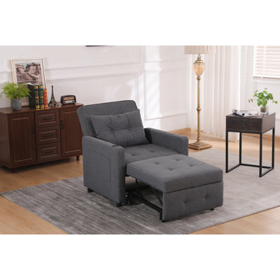 Sleeper Chair 3-in-1 Convertible Chair Bed Pull Out Sleeper Chair Beds Adjustable Single Armchair Sofa Bed with USB Ports, Side Pocket, Linen Grey