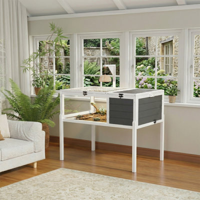 Turtle Habitat 39.5x24.4x39.8in Gray Solid Wood Enclosure with Ventilation