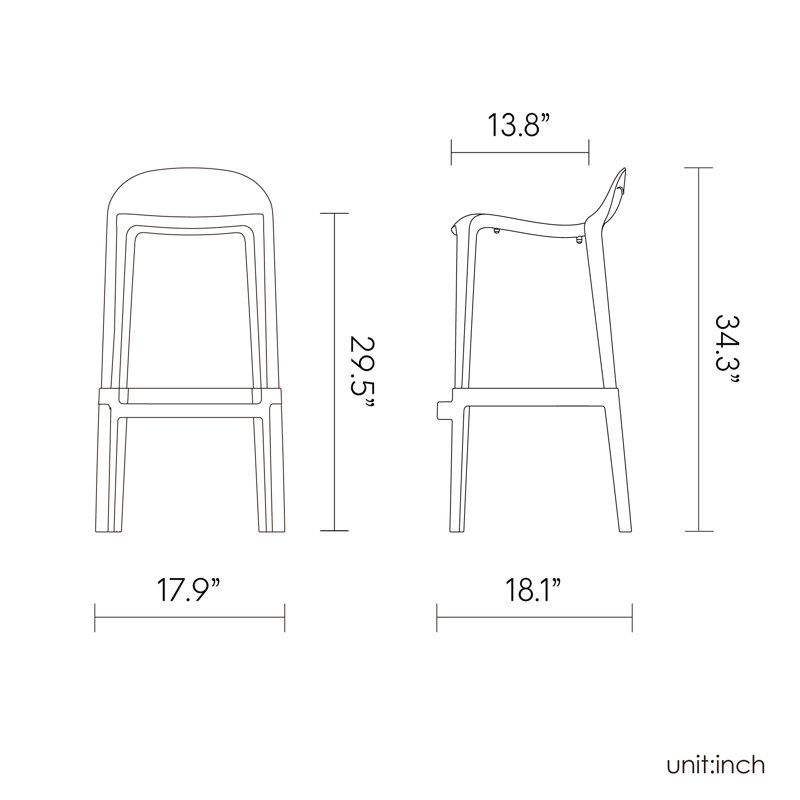 Gardunio Low Back Stool, Set of 2, Salmon, Bar Stool (30” Seat Height)