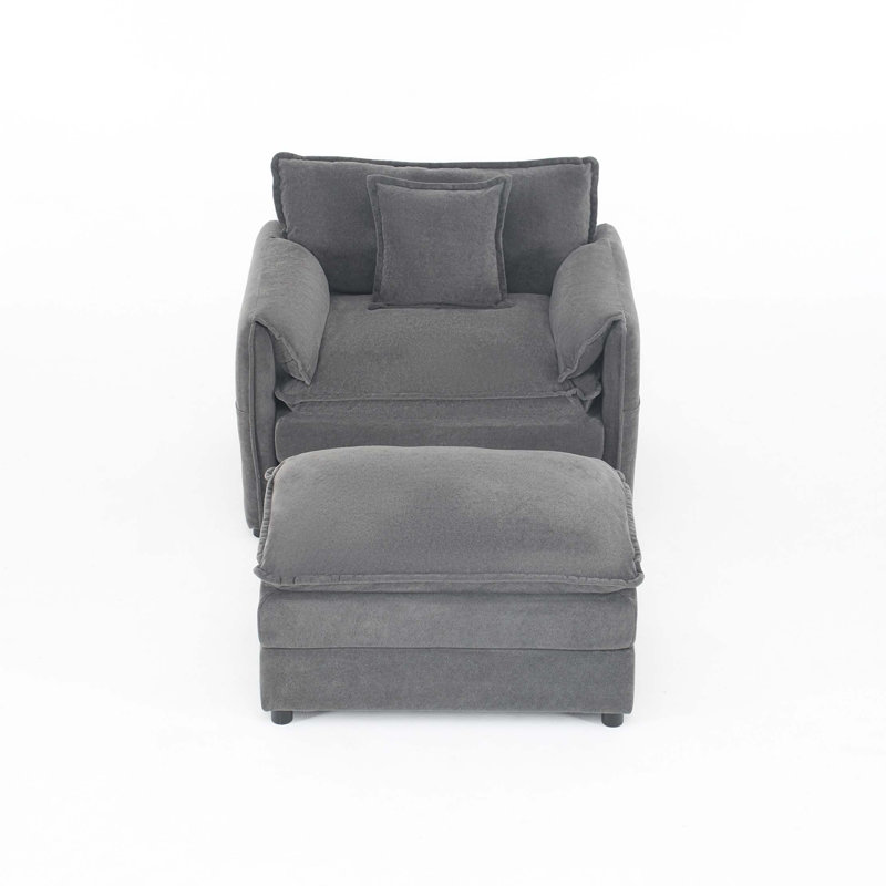 Oversized 57.48" Recliner Chair with Movable Ottoman - Soft Chenille Upholstered Indoor Lounge Chair for Living Room or Bedroom,DIY Combination