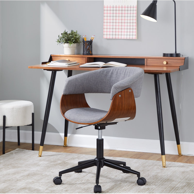 Chaise de bureau Zeitz, Noir / bois de noyer, Crème