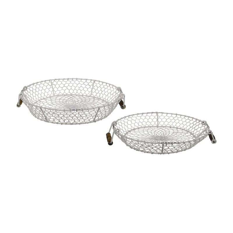2/Set Distressed White Chicken Wire Round Trays
