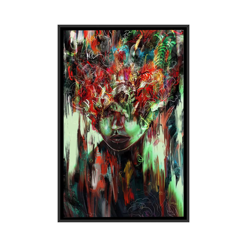 « chaotique mind », impression sur toile, H 26 po x l 18 po x P 1,5 po, Toile avec cadre noir, Pas de tapis
