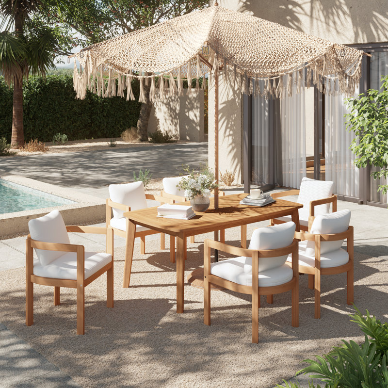 Patio 6-person Dining Set With Cushions, 30.1" H x 62.9" W x 35.4" D, 6